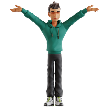 Dreadlocks Man Standing With Open Hands  3D Illustration