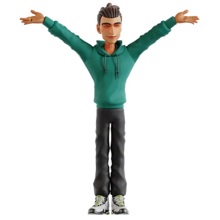 Dreadlocks Man Standing With Open Hands  3D Illustration