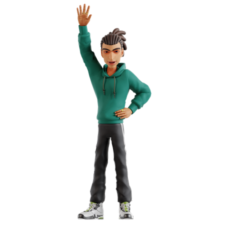 Dreadlocks Man Waving Hand  3D Illustration