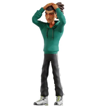 Homme aux dreadlocksPrendre une pose choquante  3D Illustration