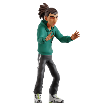 Mann mit Dreadlocks in gruseliger Pose  3D Illustration