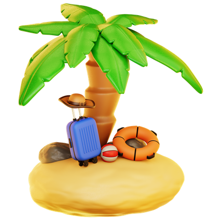 Tripical Island mit Koffer  3D Icon