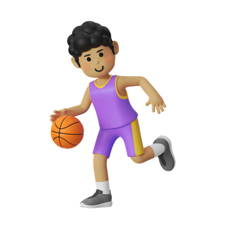 Dribble Basketball Player Boy  3D Illustration