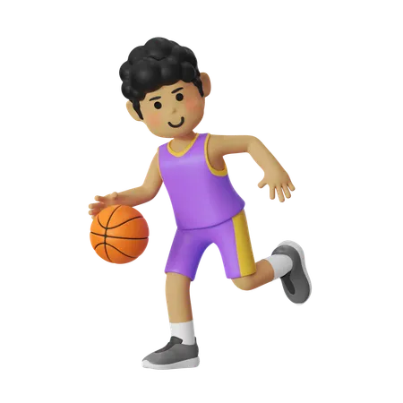 Dribble Basketball Player Boy  3D Illustration