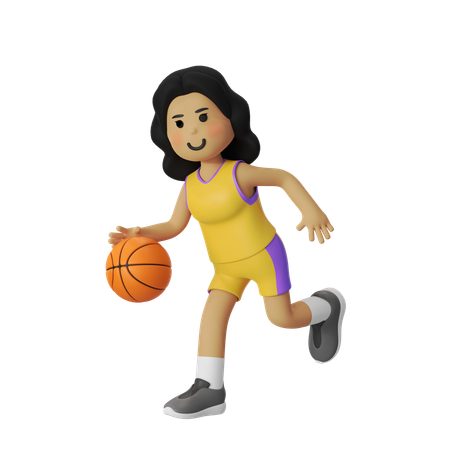 Dribble Basketball Player Girl  3D Illustration