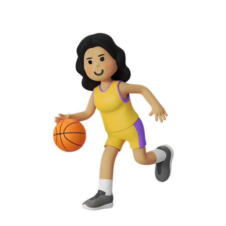 Fille qui dribble en jouant au basket  3D Illustration