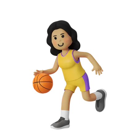 Fille qui dribble en jouant au basket  3D Illustration