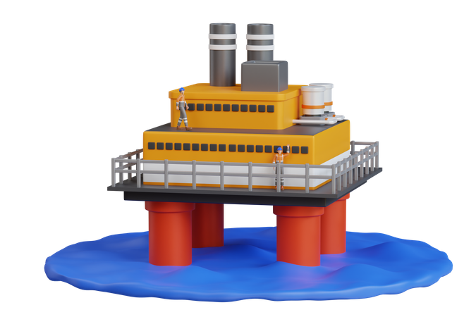 Drilling Offshore Oil Rig Platform  3D Illustration