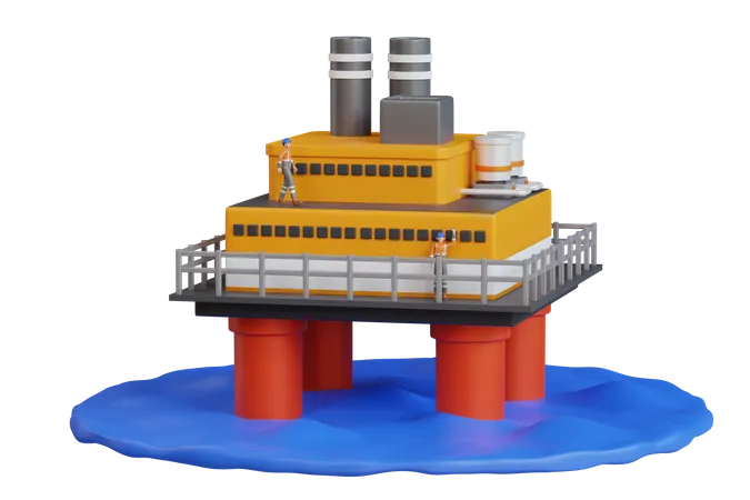 Drilling Offshore Oil Rig Platform  3D Illustration