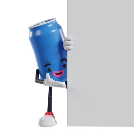 Drink can character peeks out from behind wall  3D Illustration