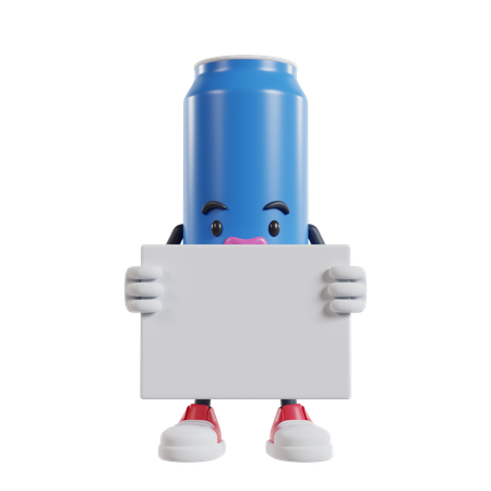 Drink can character standing and holding small white banner with two hands  3D Illustration