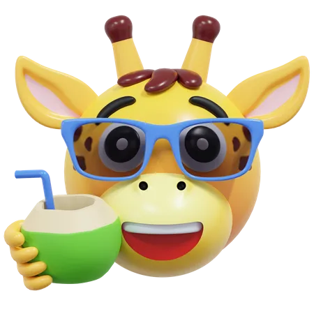 Summer Holiday Drink Coconut Giraffe Emoticon 3 D Icon Illustration 3D Icon