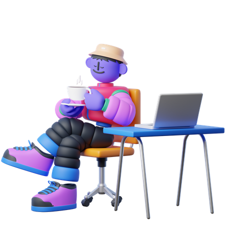 Drinking Coffee While Working  3D Icon