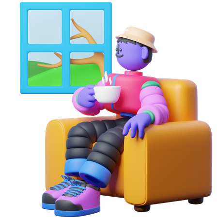 Drinking Hot Coffee While Looking A Window  3D Icon