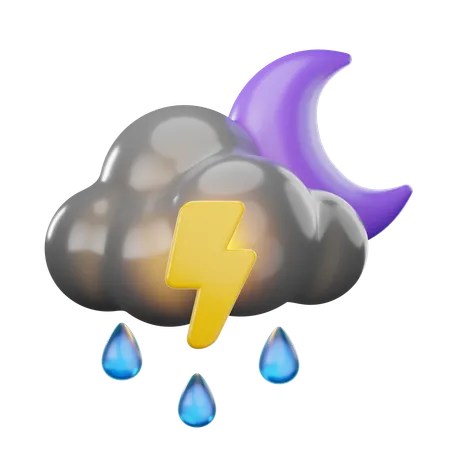 Drizzle Lightning At Night  3D Icon