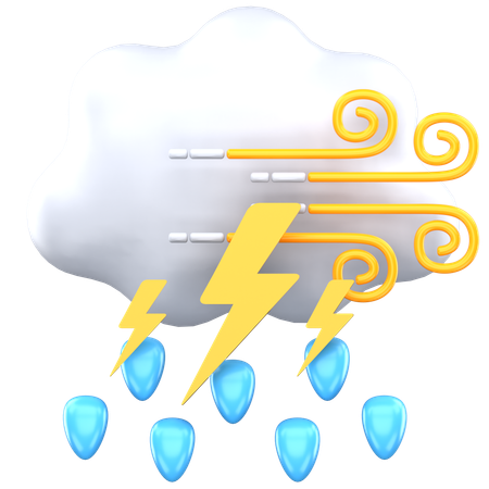 Drizzle Thunder With Wind  3D Icon