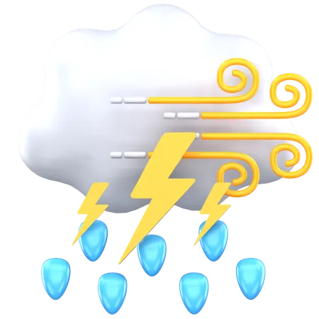 Drizzle Thunder With Wind  3D Icon