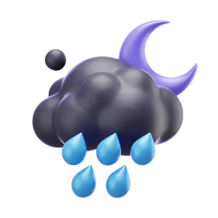 Drizzling At Night And Moon  3D Icon