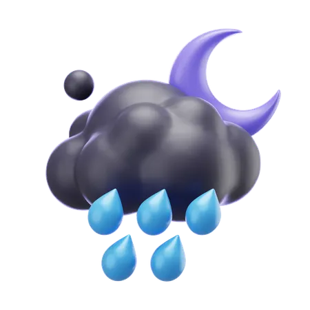 Drizzling At Night And Moon  3D Icon
