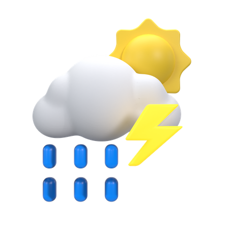 Drizzling With Thunder At The Day  3D Icon