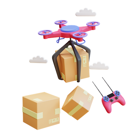 Paketlieferung per Drohne  3D Illustration