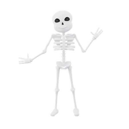 Squelettes drôles debout tout en montrant la main droite  3D Illustration