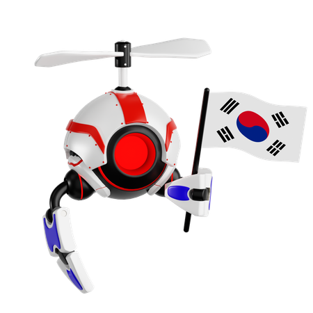 Dron robot sosteniendo la bandera de Corea del Sur  3D Icon