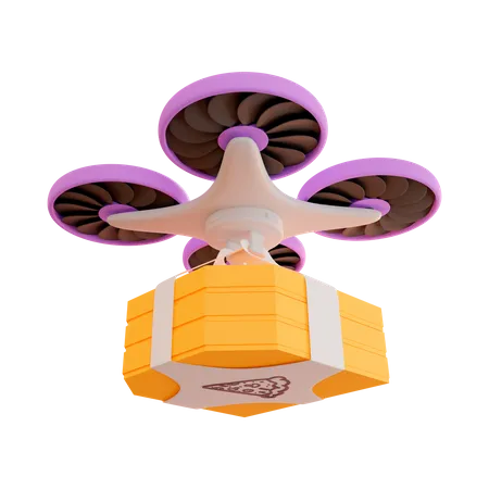 Drone delivers boxes with pizza  3D Illustration