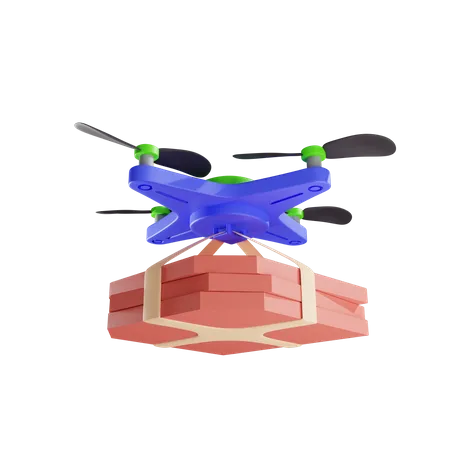 3 D Drone Delivers Boxes With Pizza 3D Illustration
