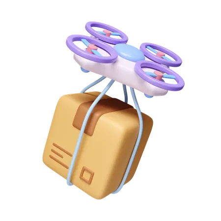3 D Delivery Drone Flying With Cardboard Box Express Delivery Service Icon Isolated On White Background 3 D Rendering Illustration Clipping Path 3D Icon