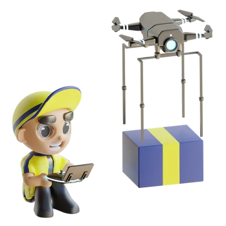 3 D Deliveryman With Drone 3D Illustration