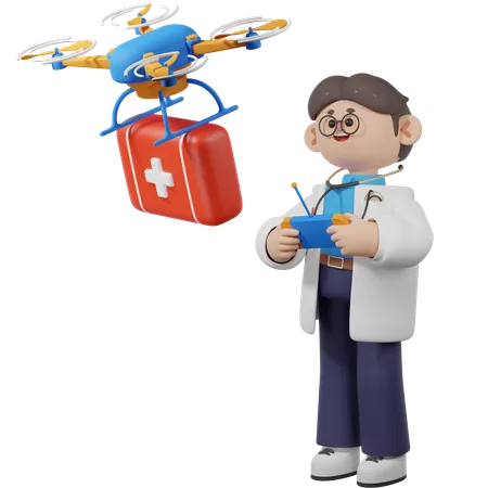 Drug Delivery by Drone  3D Illustration