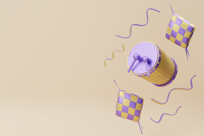 Trommel und Ketupat  3D Illustration