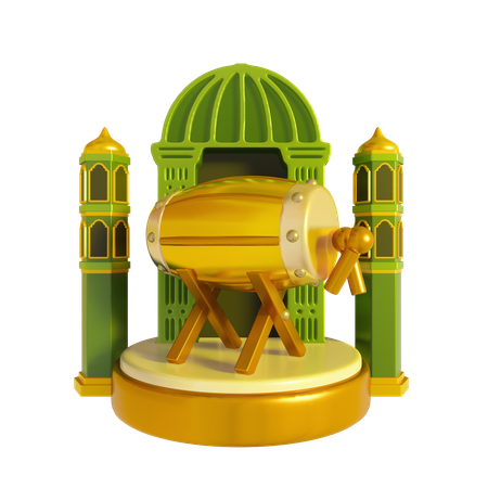 Drum Bedug And Mosque  3D Icon