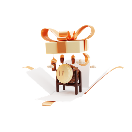 Drum in gift box 3D Illustration