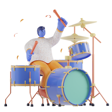 Drummer Boy Playing Drum 3D Illustration