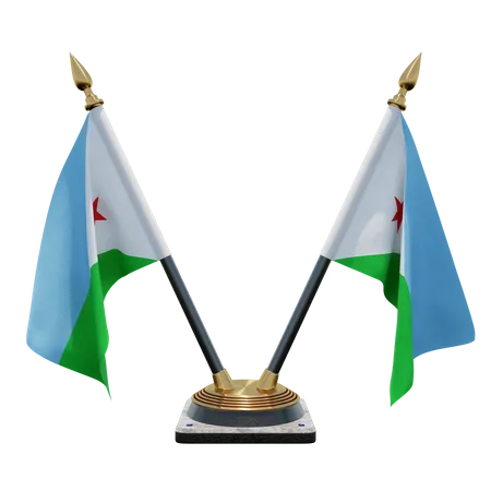 Doppelter Tischflaggenständer für Dschibuti  3D Flag