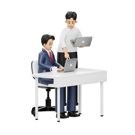 Duas pessoas trabalhando juntas trabalhando no laptop  3D Illustration