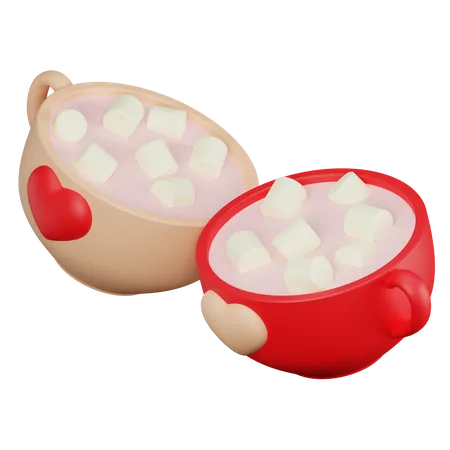 Duas Xicaras Com Coracao E Marshmallow 3D Icon