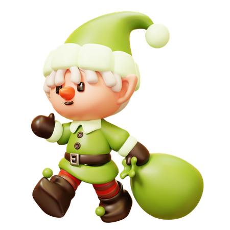 Duende navideño con bolsa de regalo  3D Icon