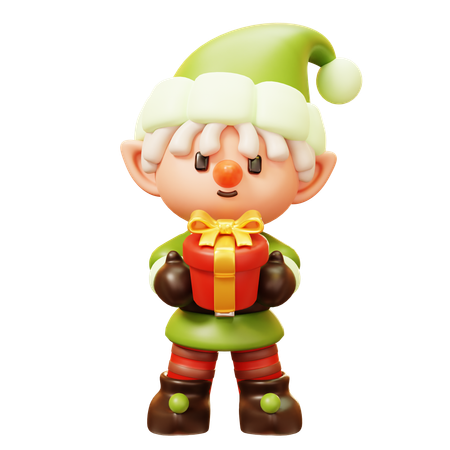 Duende navideño con caja de regalo  3D Icon