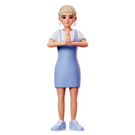 Dulce Mujer Mostrando Namaste  3D Illustration