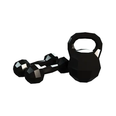 Low Poly Dumbbell And Kettlebell 3D Illustration