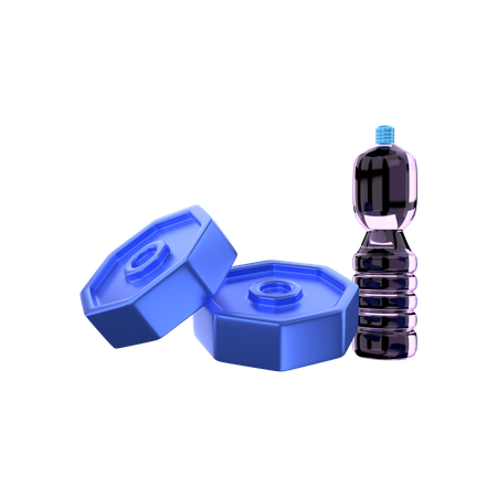 Dumbbell Plates With Drink Bottle  3D Illustration