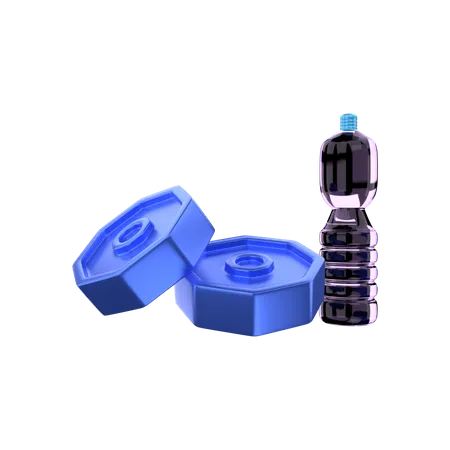 Dumbbell Plates With Drink Bottle  3D Illustration