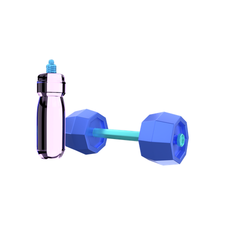 Dumbbells And Water Bottle  3D Illustration