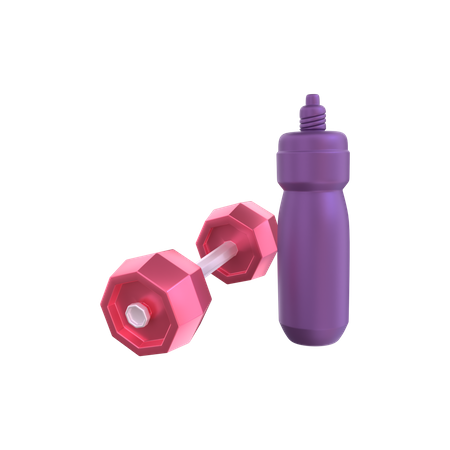 Dumbbells and water bottle  3D Illustration