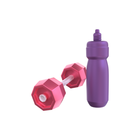 Dumbbells and water bottle 3D Illustration