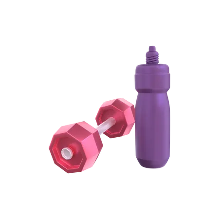 Dumbbells and water bottle  3D Illustration