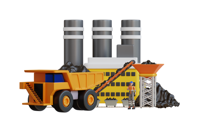 Dump truck transporting coal to processing plant 3D Illustration